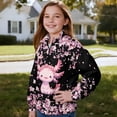 thumbnail image 3 of Uorisanigo Girls Half Zip Sweatshirt Kids Cherry Blossom Axolotl Long Sleeve Zipper Sweatshirt Soft and Comfortable Athletic Pullover Tops Lightweight Hoodies No Hood, Size 13-14, 3 of 7