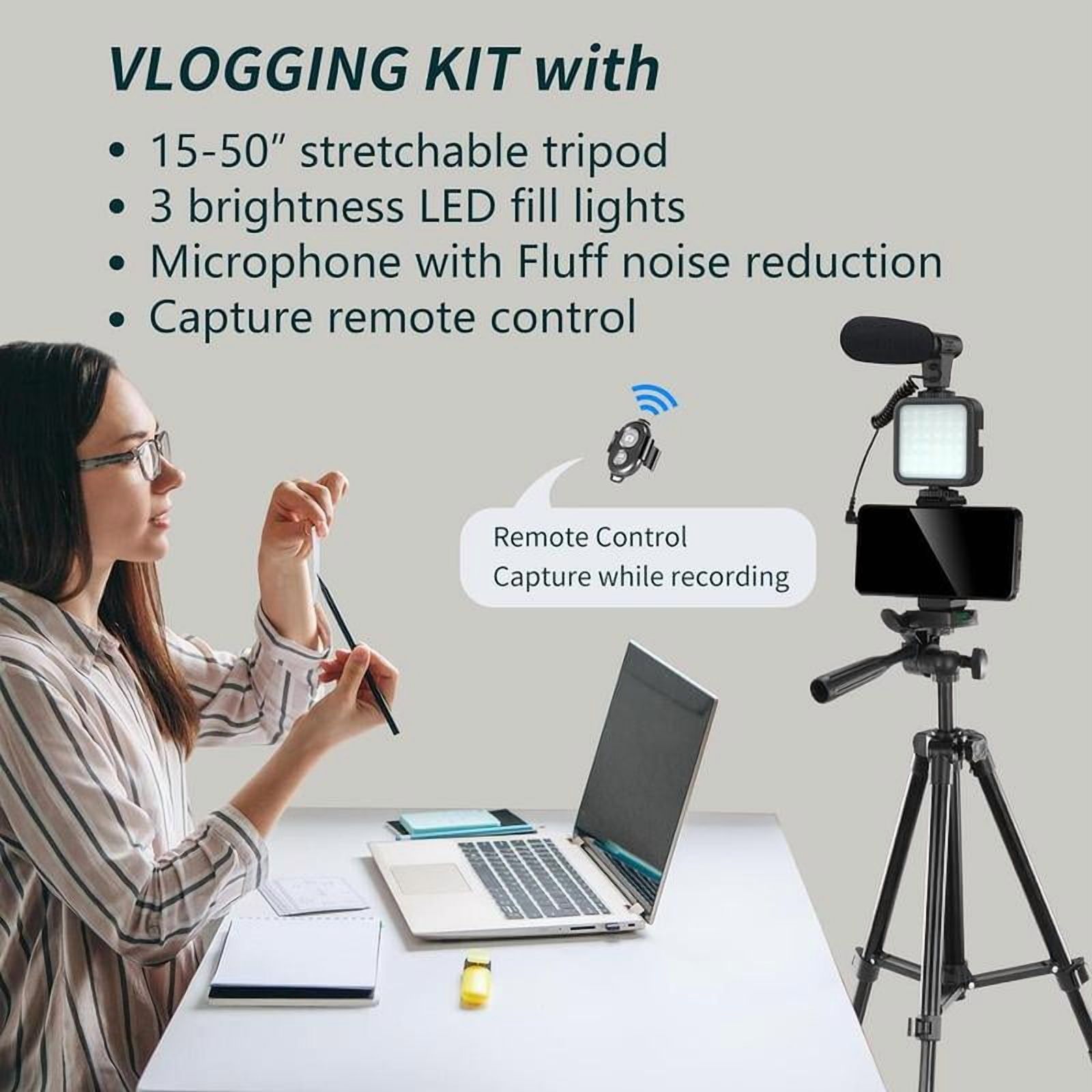 Video Blog Kit for YouTubers, 1 Set Telescopic Tripod & Microphone & Fill Light & Remote Control, Perfect Video Recording Accessories for iPhone & Android & Camera, Video Recording Equipment