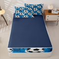 thumbnail image 4 of Homewish Soccer Sport Games Themed Kids Zipper Twin Comforter Sets with Fitted Sheet and 2 Pillowcases For Football Gamer,Cute Stars Print Zipper Bedding Set,Navy Blue Reversible,4 Pieces, 4 of 7