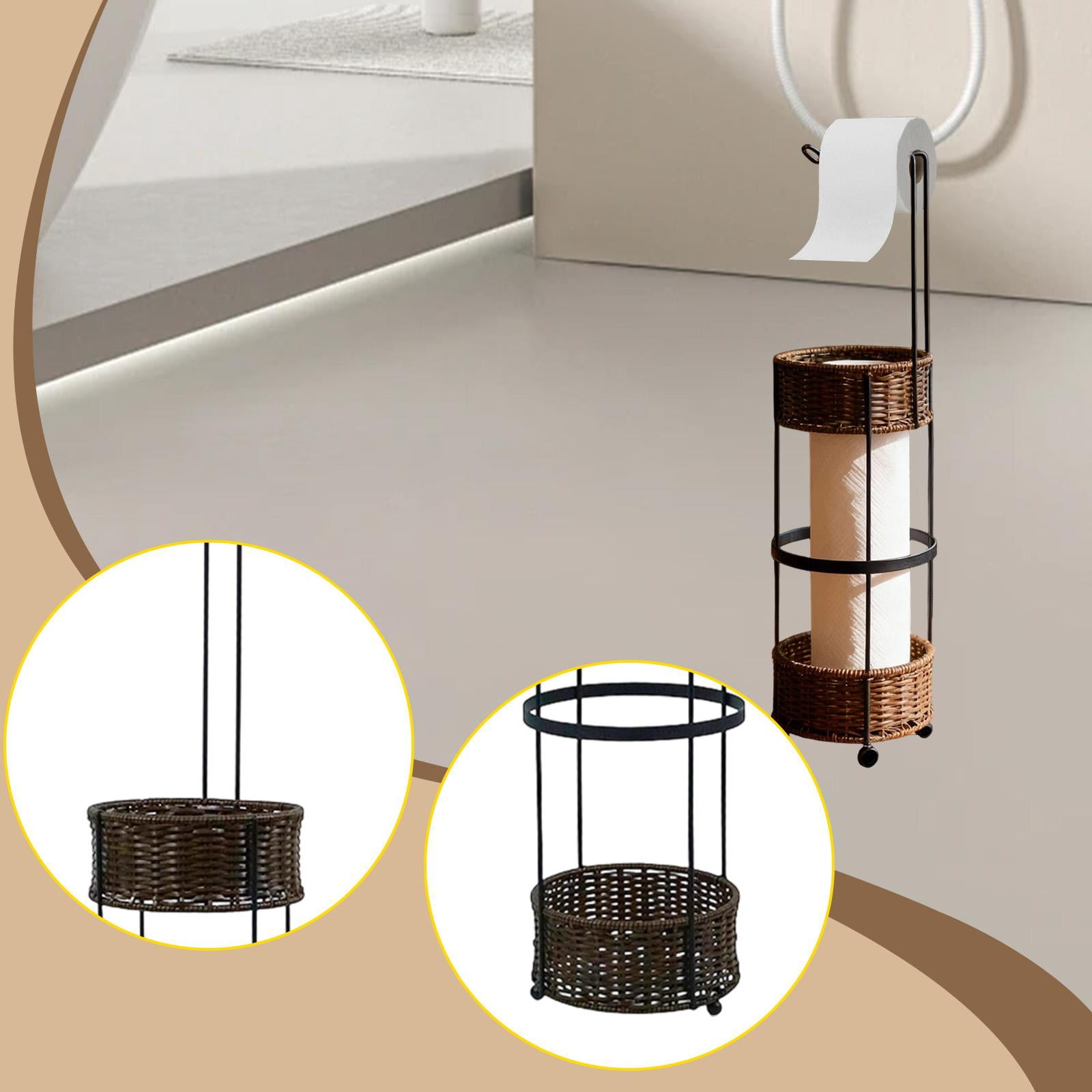 Fiocias Floor Standing Toilet Paper Holder Stand Toilet Roll Dispenser, with Storage for