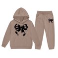 thumbnail image 2 of Angala 2 Piece Outfits For Girls Hooded Long Sleeve Bowknot Print Sweatshirt With Jogger Pants Set Girls Fall Season Wear Clothes, 2 of 3