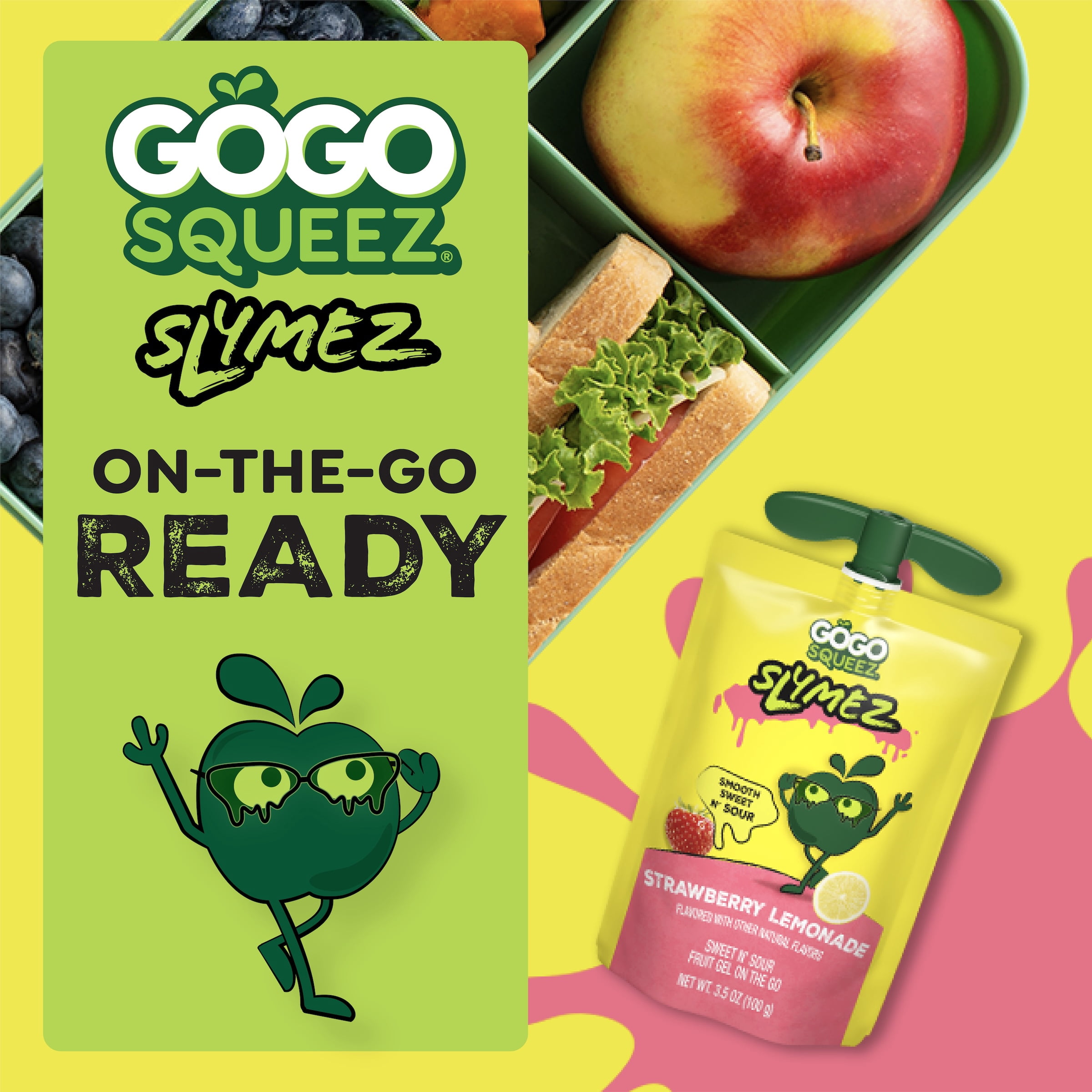 GoGo squeeZ No Sugar Added Strawberry Lemonade SlymeZ Fruit Gel On The Go, 3.5 oz (10 Pack)
