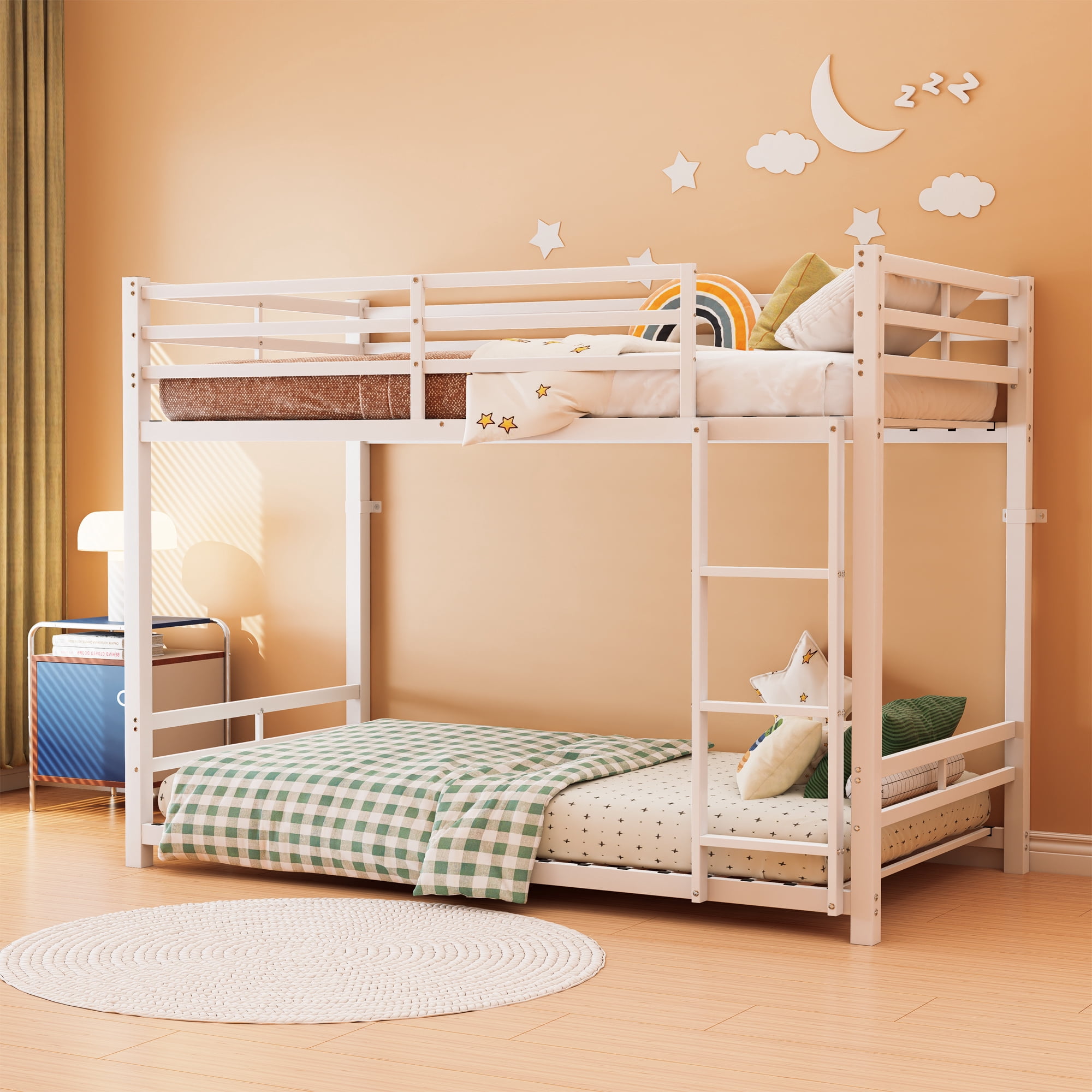 Leumius Metal Bunk Bed Twin Over Twin Sturdy Heavy Duty Bunk Beds with 2 Side Ladders,Space Saving,No Box Spring Needed,for Boys Girls Teens Adults, Bedroom, DormitoryWhite