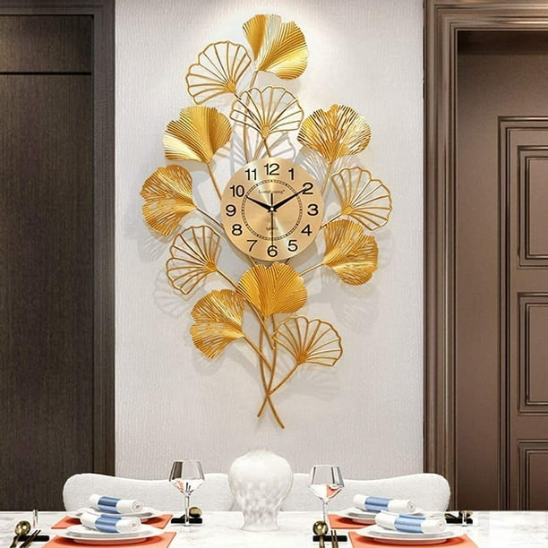 Grande décoration murale en métal doré feuilles de Ginkgo