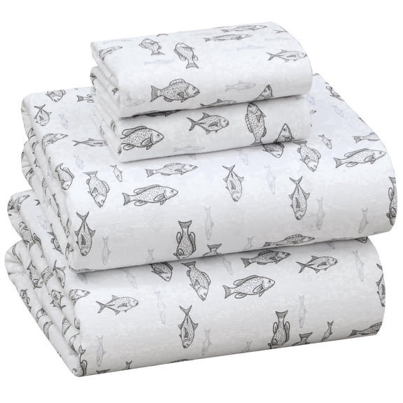 RUVANTI Flannel Sheets Full Size - 100% Cotton Double Brushed Bed Sheets Set, Deep Pockets 16 Inches, All Seasons Breathable & Extra Soft Full Sheets, Warm & Cozy, 4 Piece, Fisherman's Tale