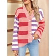 thumbnail image 5 of Womens Striped Cardigan Sweaters V Neck Open Front Button Up Color Block Fuzzy Loose Knit Coats Pink XL, 5 of 8