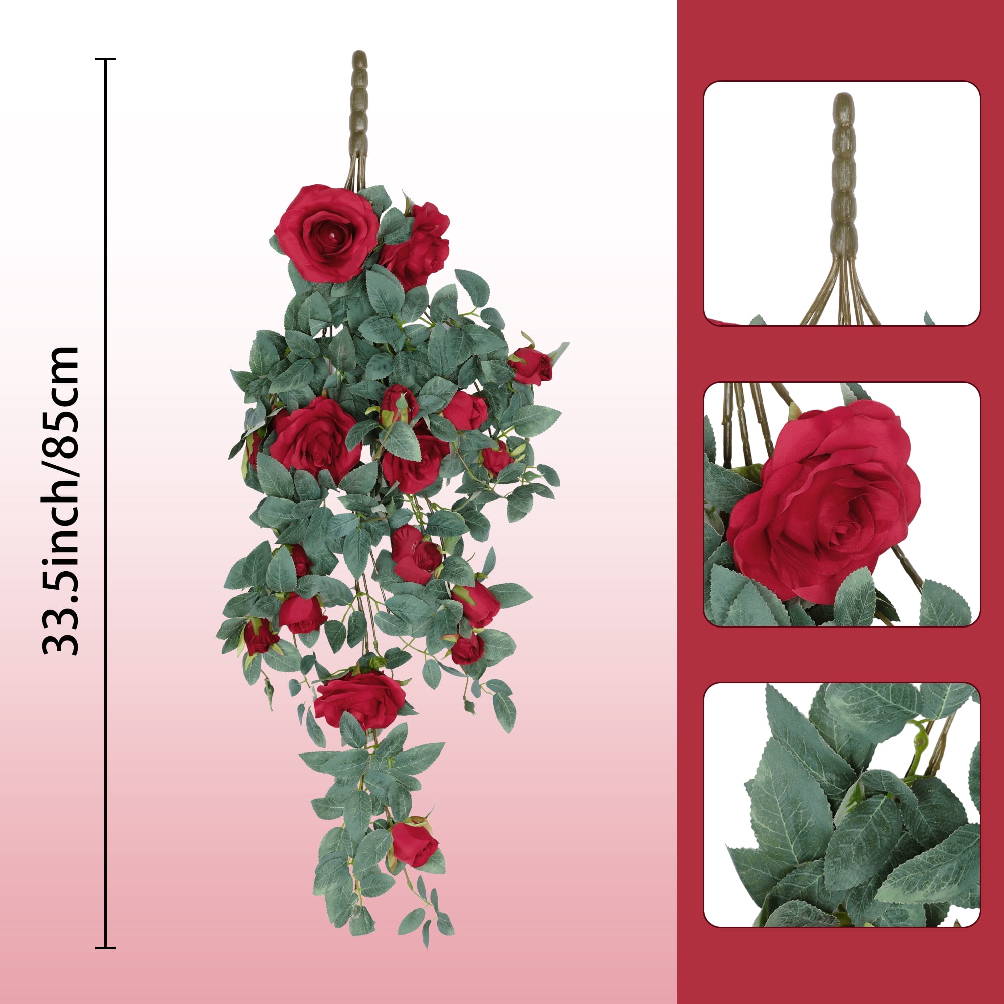 Unique Bargains Artificial Hanging Flower Fake Hanging Rose Plants Plastic Flower Red