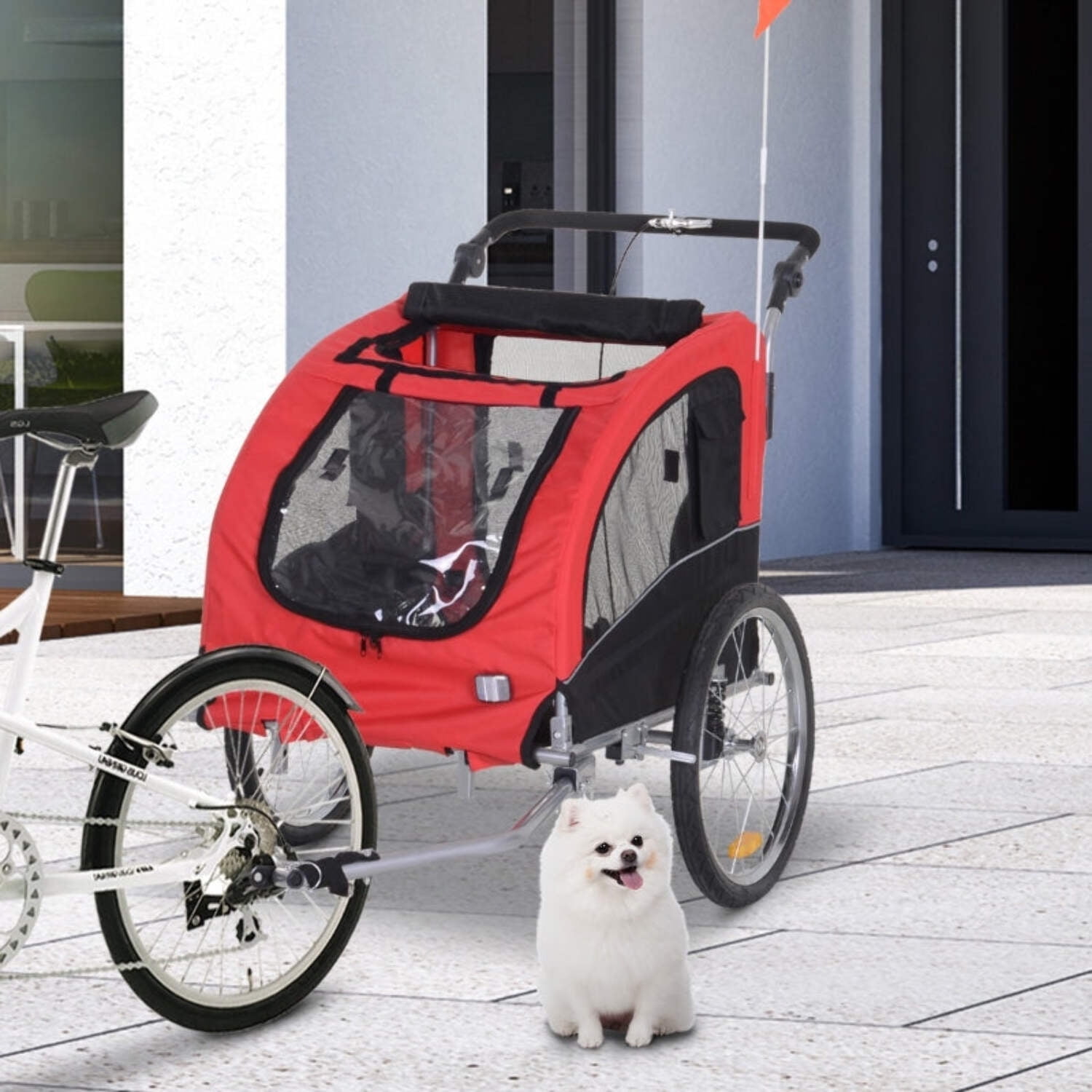 Pet Bike Trailer Carrier - Foldable Red/Black Dog Trailer With Hitch (Aosom)