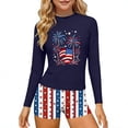 thumbnail image 3 of Odeerbi 3-14 Años Niñas 2 Piezas de Manga Larga Rash Guard Conjunto Día de La Independencia Upf 50 + Traje de Baño de Surf Seco Rápido Con Pantalones Cortos, 3 of 8