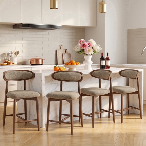 EOP Modern Bar Stools Set of 4, Upholstered 24.8″ Counter Height Bar Stools, Kitchen Island Barstools with Wood Legs for Kitchen Island Dining Room Bar, Camel