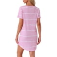 thumbnail image 3 of Camisón de noche para mujer INSPIRE CHIC, cuello redondo, mangas cortas, vestido de dormir a rayas, 2XL, rosa, 3 of 6