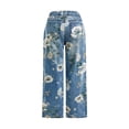 thumbnail image 5 of Women's High Waist Floral Print Jeans, Loose Fit Straight Leg Denim Pants, Stretchy Summer Casual Jeans for Daily Wear, Vacation, Music Festival and Boho Outfits-Light Blue, 5 of 8