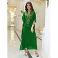 thumbnail image 3 of Womens Elegant Black Kaftan Dress Gold Embroidery V Neck Loose Maxi Gown Beach Resort Evening Party Wear, 3 of 8