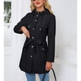 thumbnail image 3 of SWSMCLT Women's Hooded Trench Coat Slim Fit Button Down Rain Jackets Long Coats Waterproof Raincoat Spring Long Sleeve Belted Pockets Black 16, 3 of 5