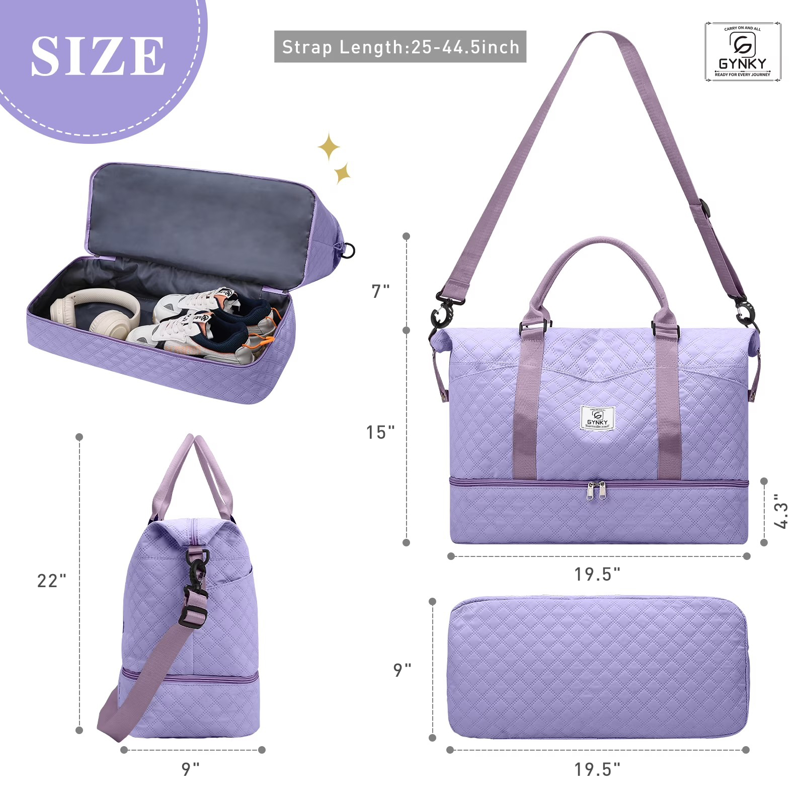 GYNKY Travel Duffle Bag with Shoe Compartment and Wet Pocket for Women, Carry-On photo 2