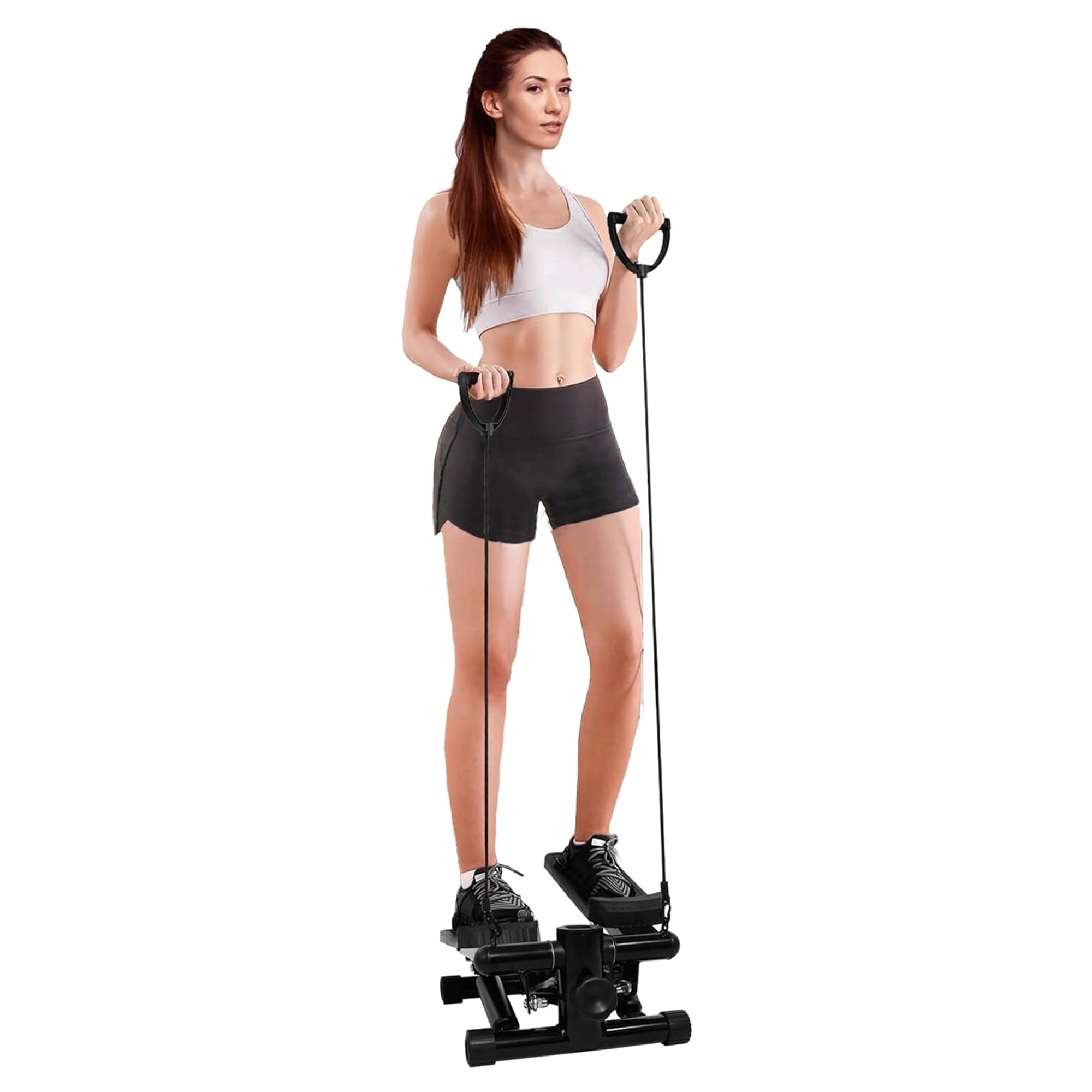 BalanceFrom Mini Steppers, Stair Steeper with Resistance Bands, Portable Stepper Capable of Full-Body Exercise, Low Noise and Smooth, 300 lbs Weight Capacity, Black/ Silver