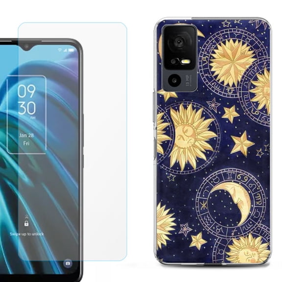 OneToughShield ® for TCL 40 XE 5G Shockproof Fashion Phone Case, with Tempered Glass Screen Protector - Moon Sun Star