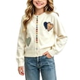 thumbnail image 3 of Auroural Girls Cardigan 7-8 Open Front Girls Heart Patch Knit Cardigan Long Sleeve Colorful Button Down Crew Neck Sweater Coat Kids 1-10 Years, 3 of 9