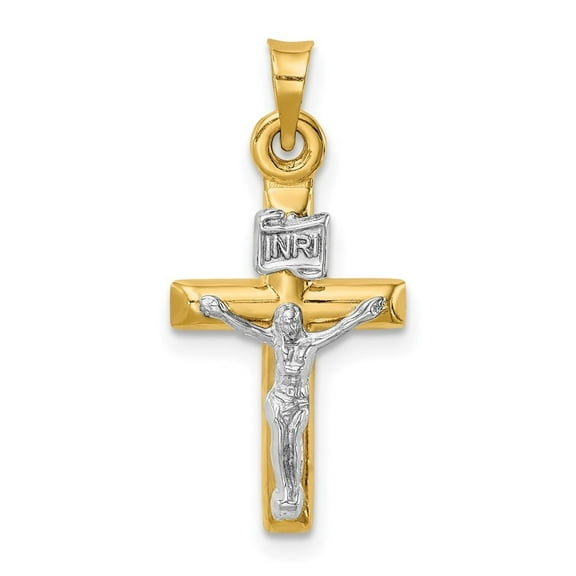Auriga Fine Jewelry 14K Two-tone Gold Hollow Crucifix Cross Pendant for Women (L - 23mm, W - 11mm)