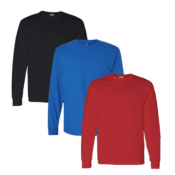 Gildan Men's Heavy Cotton Long Sleeve T-Shirt, Crew Neck Comfortable Assorted Color Tee, 3 Pack, S