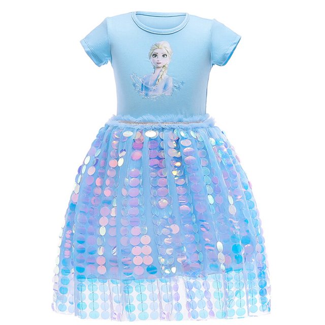 Disney Girl Frozen Anna Elsa Kids Princess Lentejuelas Vestidos Niño Cosplay Lentejuelas Ropa Adolescente Vestido de cumpleaños Fiesta Vestidos7-8Y Tag-140 Gao Jinjia LED