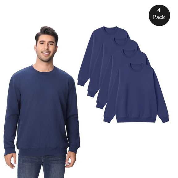 Zfeel Men's Long sleeve Crewneck Sweatshirt, Comfortable Navy Solid Color Fleece Sweater, 4-Pack S