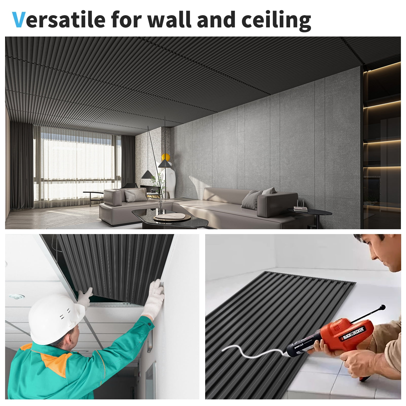 Art3d 24x48" Black Pvc Drop Ceiling Tile 96 sq ft Coverage Area 12 Pack