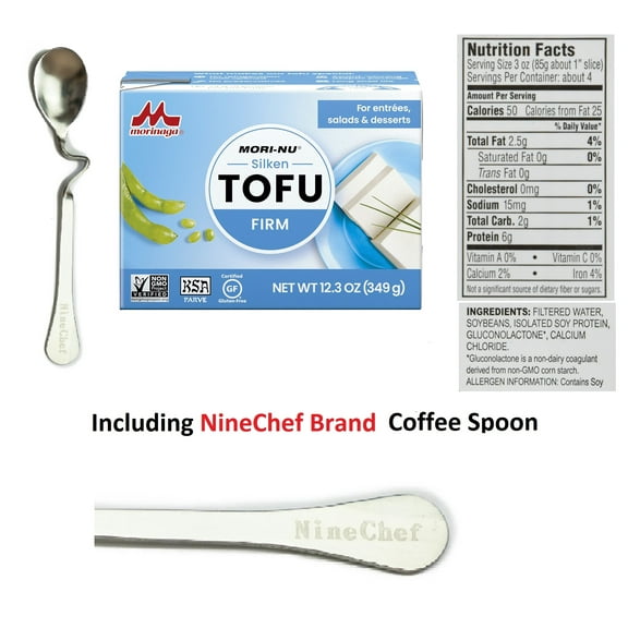 NineChef Bundle - Mori-Nu Silken Tofu 10.8Oz (Firm Flavor Pack 1) Plus One NineChef Brand Coffee Spoon