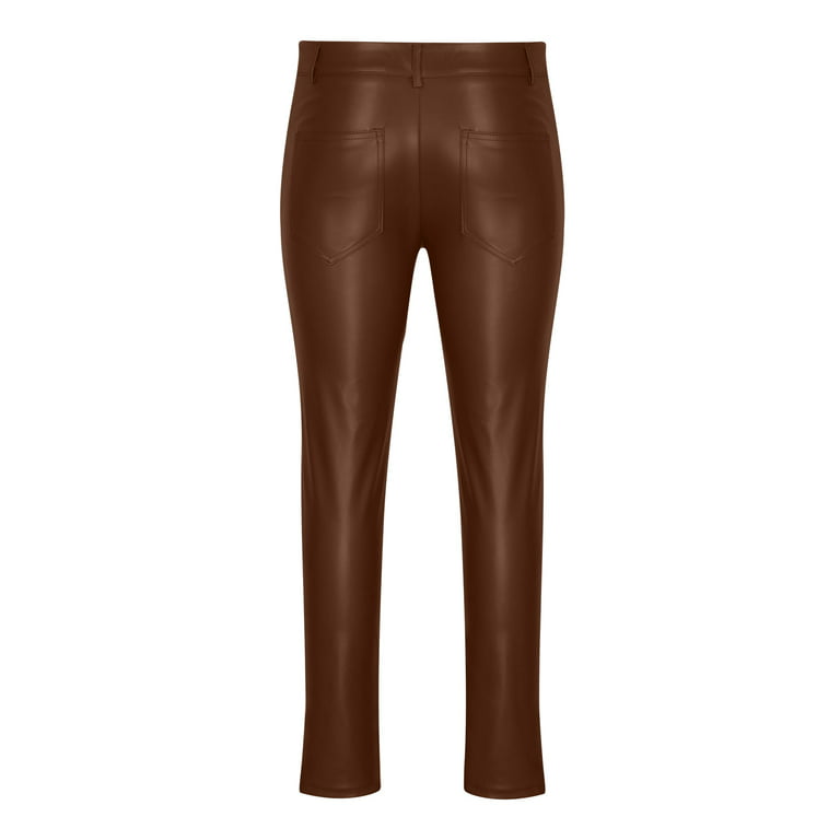 Xysaqa Men's Fashion Night Club Faux Leather Pant, S-5XL Metal Moto Style  Pants for Men, Mens Retro Slim Fit Trousers (No Belt)