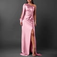 thumbnail image 2 of Tosmy Long Formal Dress Collar Raglan Sleeves Pleated Waist Split Sexy Long Skirt Elegant, 2 of 4