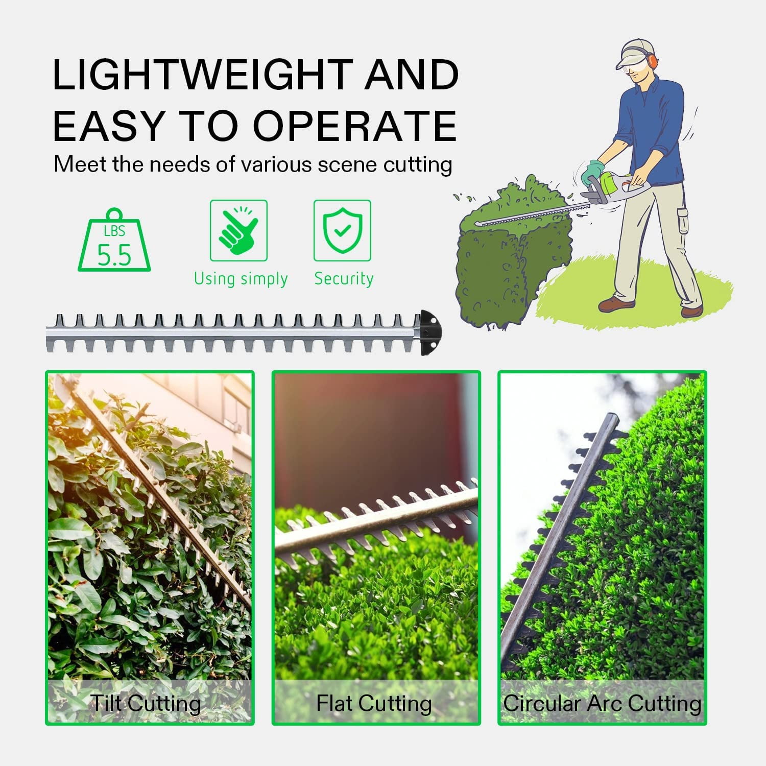 20 Inch Cordless Hedge Trimmer with Dual-Action Blade and 2 Batteries for Garden Shrub Pruning