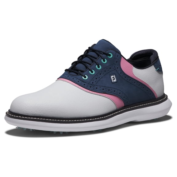 FootJoy Men's Traditions Previous Season Style Golf Shoe, White/Blue/Pink, 11.5