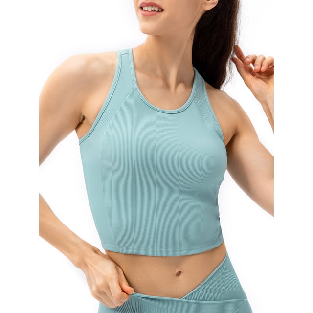 Chaleco de mujer Camisetas sin mangas de yoga para mujer con sujetador incorporado Chalecos deportivos cortos para hacer ejercicio Correr Gimnasio en casa
