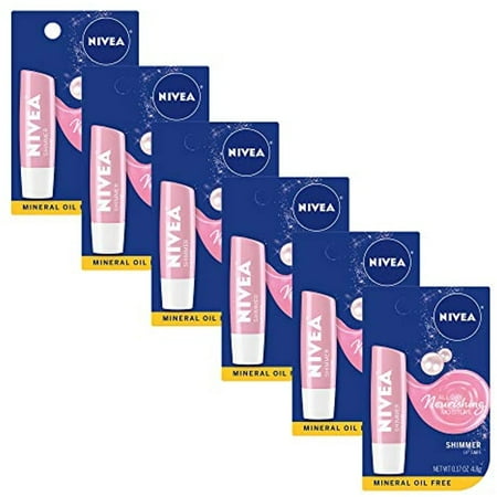 Nivea Shimmer Lip Care - Pearly Shimmer For Chapped Lips, Moisturize All Day, 17 Oz Stick, Pack Of 6
