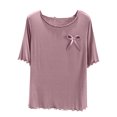thumbnail image 3 of Fall Saving! HVOBTTY Women's Short Sleeve Pajama Top, Pajama Top for Women, Women's Soft Solid Color Round Neck Short Sleeve Homewear Pajama Tops Purple, XL, 3 of 4