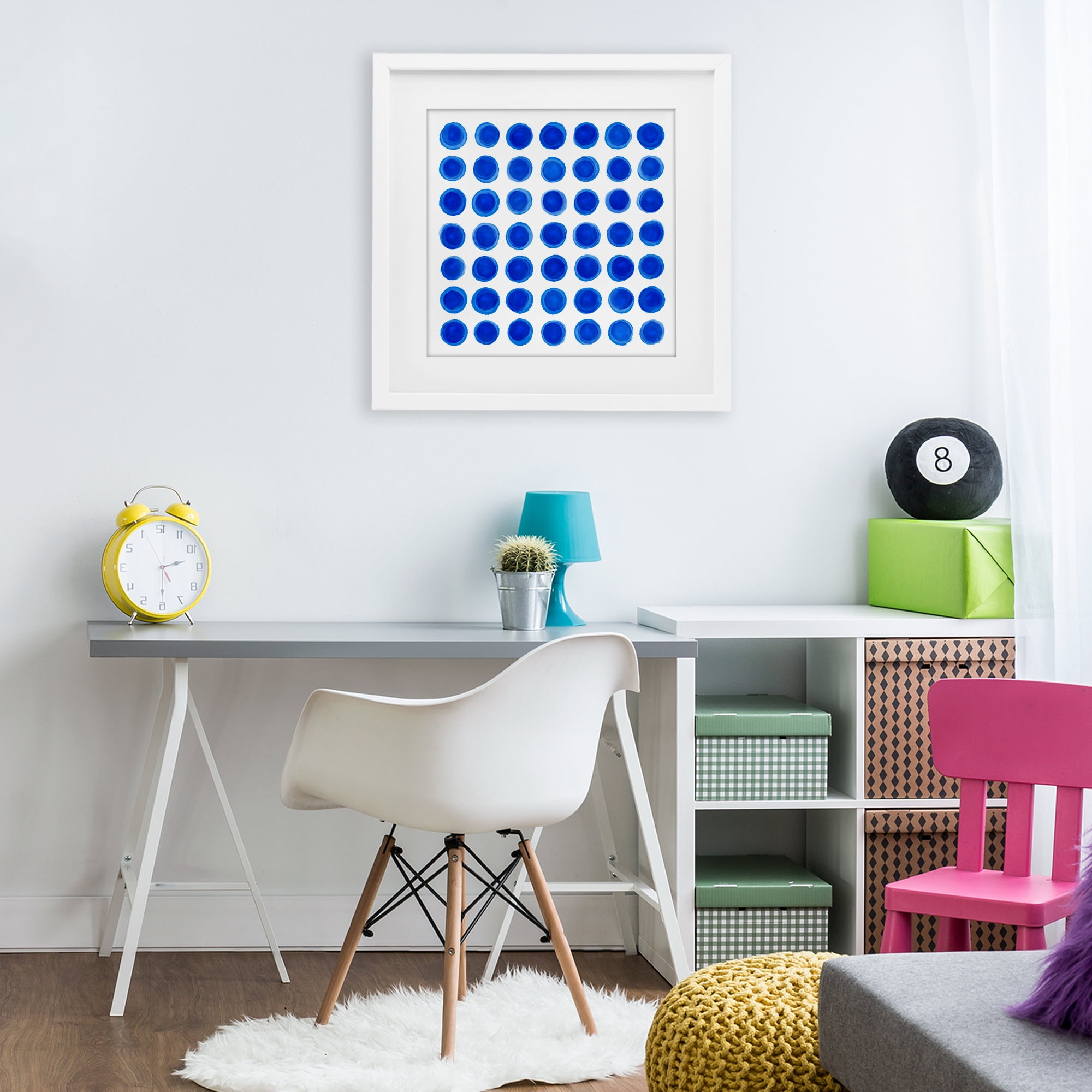 Stupell Industries Blue Dots Uniform Pattern White Framed Print Under Glass, design by Martina Pavlova