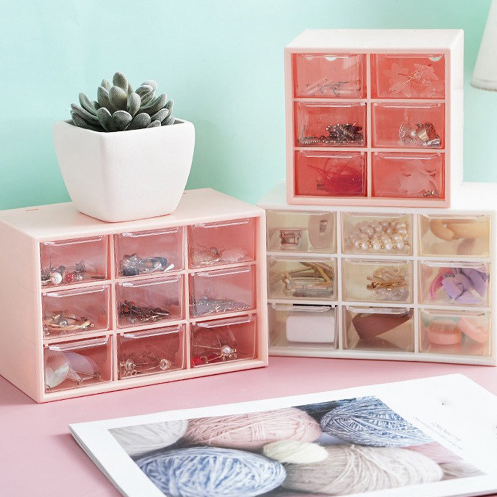 Organiseur De Bureau Flearitzo Avec 9 Tiroirs Amovibles - Boîte De Rangement Plastique Pour Bijoux, Outils Et Maquillage