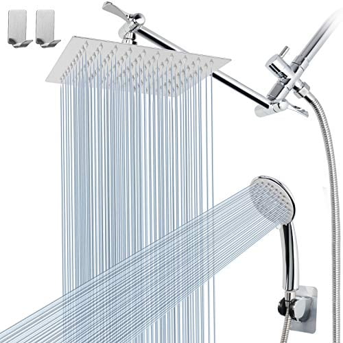 Shower Head Combo With 11 Extension Arm High Pressure 8 Rain Handheld Spray And Holder 1 5m Hose Dual Rainfall Showerhead Set Chrome Com 1 5m Hose Dual Rainfall Showerhead Set, Rain Shower Head With Extension Arm