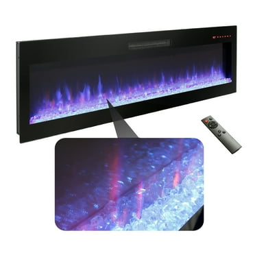 MISSUNNY 60 inch Recessed Wall Mounted Electric Fireplace with Remote and Multi Color Flame & LED Light Heater
