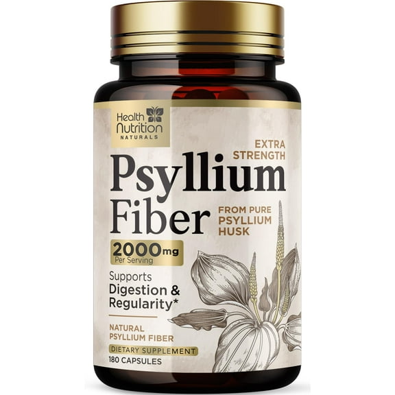 Psyllium Husk Capsules - Psyllium Husk Powder 2000 mg Per Serving - Extra Strength Fiber Supplement for Daily Digestion & Regularity Support - Natural Psyllium Fiber Caps - Bottled USA - 180 Capsules