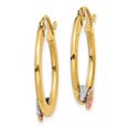 thumbnail image 2 of Primal Gold 14 Karat Yellow and Rose Gold with White Rhodium-plated Diamond-cut Flower Hoop Earrings, 2 of 4