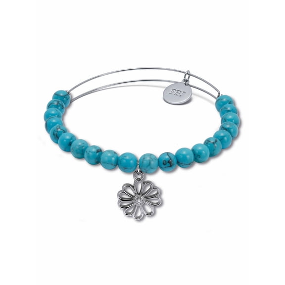 PalmBeach Jewelry Genuine Blue Turquoise Silvertone Heart Charm Bangle, 7.5 Inches