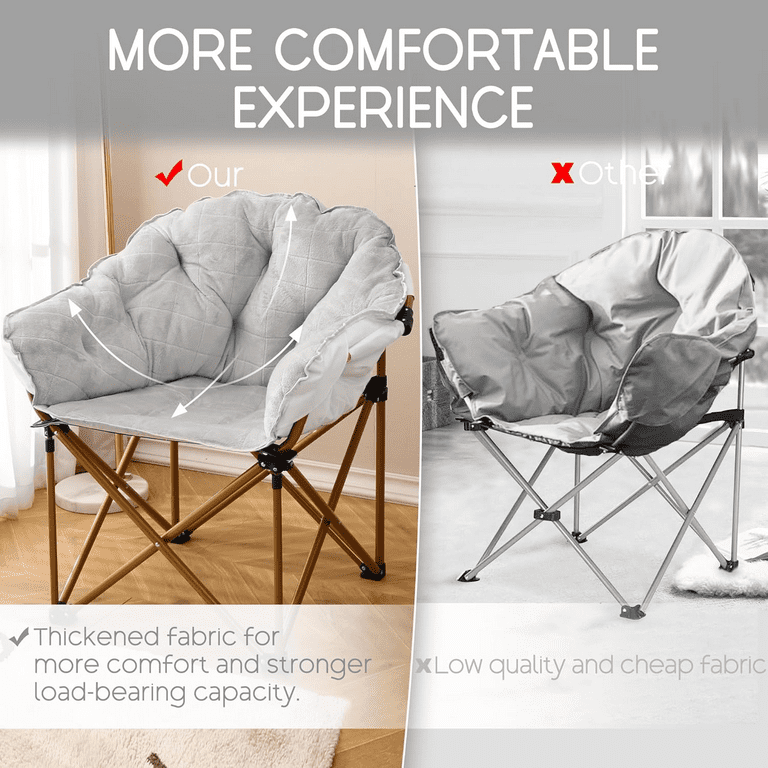 Camping Folding Saucer Chair Comfy Cozy Bedroom Chairs for Adults Oversized Round Circle Butterfly Foldable Papasan Chair for Teens Dorm Living Room Lounge Grey Walmart