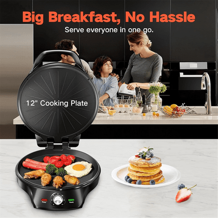 Pizza Maker Electric Griddle Nonstick Countertop Pizza Oven with 30-Min Timer & Auto Shut-Off,for Burgers,Crepes US Plug,1 x Pizza Maker,Black
