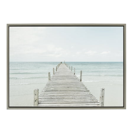 Small Coastal Living Rooms Kate and Laurel Sylvie Wooden Pier On The Beach Framed Canvas by Amy Peterson, 23x33 Gray, Coastal Calming Wall Decor For Your Living Room, Bedroom, Or Bathroom ()