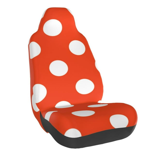 Wukai Orange And White Polka Dot1 Full Set Car Seat Covers with Soft Padding Universal Auto Front Seats Protector and Cushion Mat