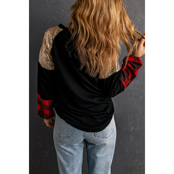 ABPHQTO Sudadera con cuello redondo y manga farol para mujer