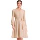 thumbnail image 1 of Vestido de gasa para mujer, elegante, con volantes, cuello en V, informal, de negocios, con cinturón Beige XS, 1 of 6