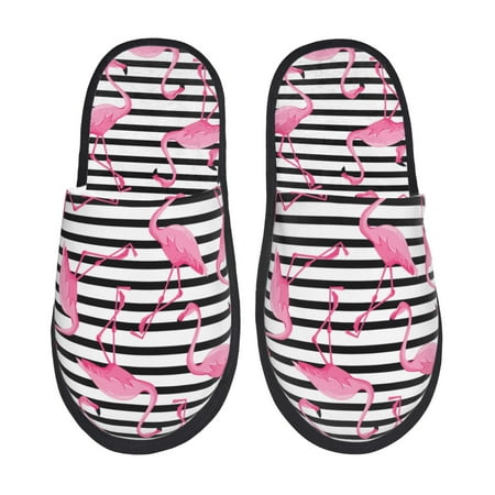 Balery Flamingos Slient Indoor Furry Fleece Comfort House Shoes Soft Non-Slip Home Shoes Cotton slippers House Slippers-- Large