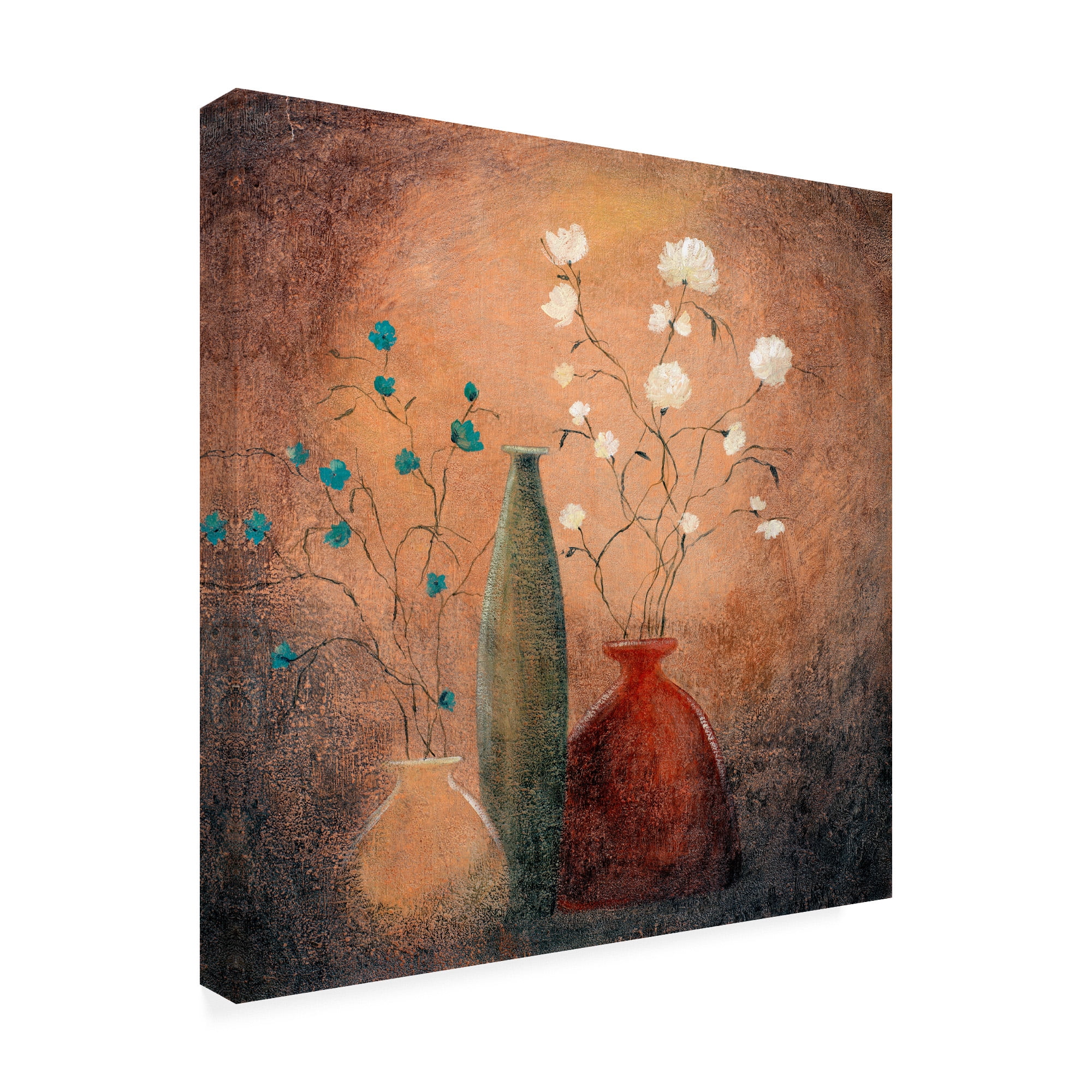 Trademark Fine Art 'Three Vases And Flowers' Canvas Art by Pablo Esteban